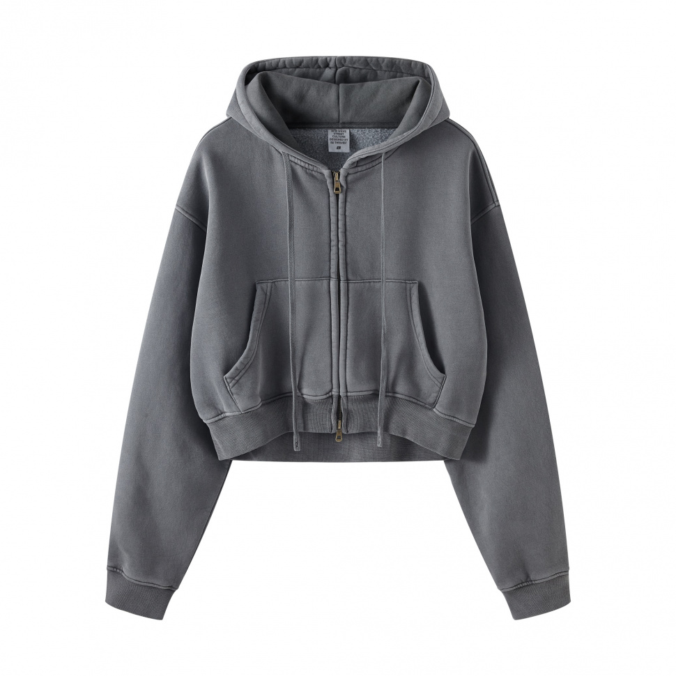 Короткая толстовка худи с капюшоном на молнии Street Cult grey N822